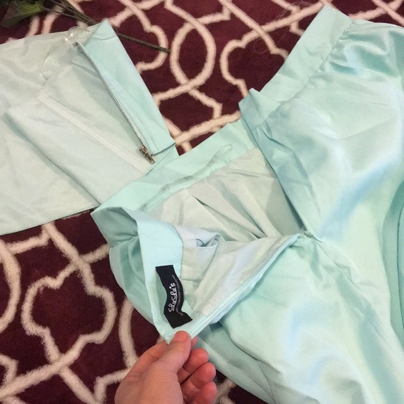 two piece aqua mint strapless maxi dress - Picture 4 of 6